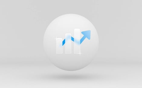Upward bar chart with rising arrow icon representing business growth, revenue increase, profit performance, and financial analytics.