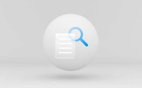 Magnifying glass overlapping a document icon with text lines, centered inside a circular background on a light gray backdrop, representing search, find, and inspect functionality.